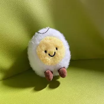 Funny Boiled Egg Plush Toy Keychain Cartoon Egg Soft Stuffed Doll Pendant Car Key Ring Backpack Bag Decor Kid Gift