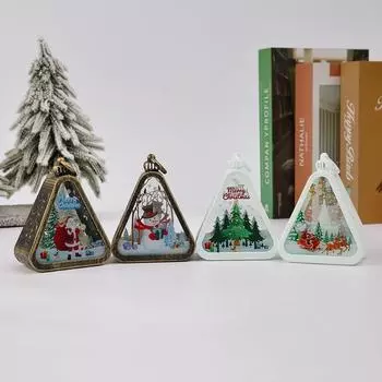 Funny Button Battery Christmas Night Light Cartoon Elk Deer Santa Claus Luminous Lamp Pendant Hollow Out Triangle Lantern Bag other