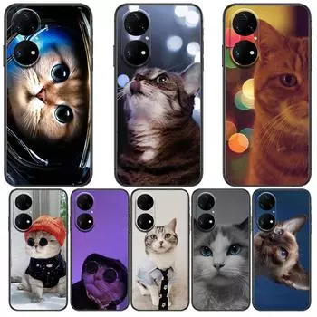 Чехол для телефона с забавным мультяшным котом для Huawei p50 P40 p30 P20 10 9 8 Lite E Pro Plus, черный чехол Etui с рисунком Hoesjes comic fas Huawei P20 lite