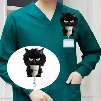 Funny Coffee Black Cat Badge Clip Multifunctional Ornaments, Cute Cartoon Kitten 2D Flat Acrylic Id Clip, Suitable For Cars, Bag