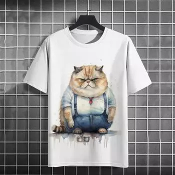 Забавные толстые коты с 3D-принтом, футболки для мужчин и женщин, модная уличная одежда, футболки большого размера с коротким рукавом, детские футболки, топы, мужская одежда S