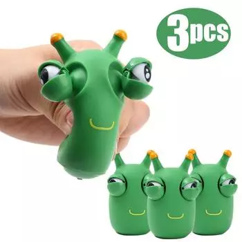 Funny Grass Worm Pinch Toy Novelty Eye Popping Worm Squeeze Toy Squeeze Green Eye Bouncing Worm Toys 3D Grass Worm Toy 1pc зелёный