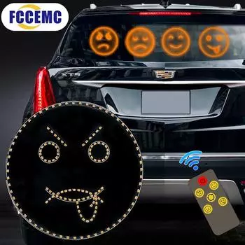 Funny LED Car Emotion Light Smile Face Expression Lights With Remote Control Multi-function Rear Window Decorative Ambient Lamp