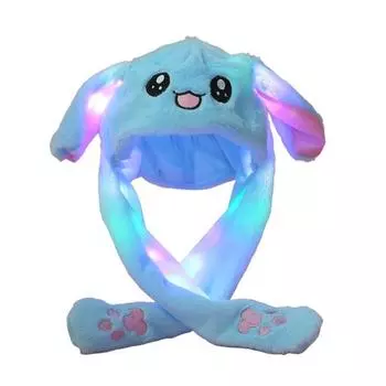 Funny Plush Rabbit Hat Cute Ear Moving Jumping Hat LED Light Up Winter Animal Cap for Women Girls Christmas Party Cosplay B