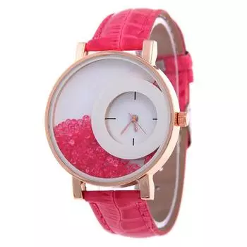 Funny Watch Rhinestone Designed Round Dial Adjustable Faux Leather Strap Analog Quartz Special Lady Watches AVE розы красного