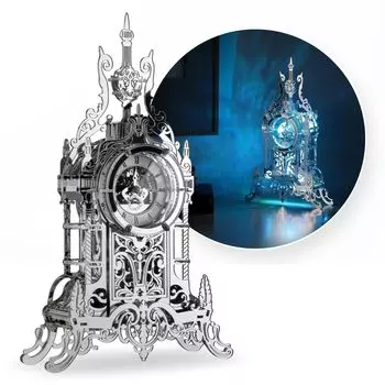 FUNPOLA 3D Puzzle Акриловый 3D Puzzle LED Metallic Nano Puzzle Часы Башня Модель здания Часы Настольные часы ручной работы для детей и взрослых Украшение дома серебряный