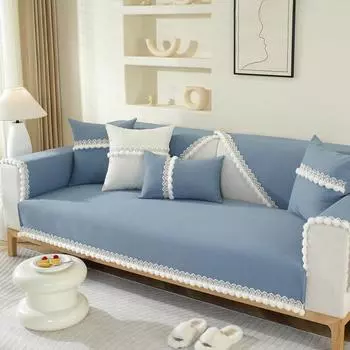 Fur Ball Chenille Sofa Cushion for All Seasons, Lace Solid Color Anti-slip Cushion, New Sofa Cover 70*70cm