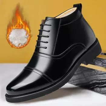 Fur integrated three-joint men s short boots leather boots high-top business leather shoes trendy men s shoes winter men s boots 38