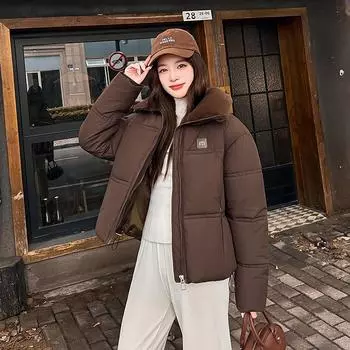 Furry collar short down cotton jacket women s cotton jacket 2025 new winter loose small thickened coat M