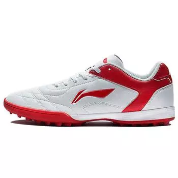 Футбольные бутсы Li Ning TF из искусственной кожи с шипами, амортизирующие, нескользящие, износостойкие, мужские, белые, красные, ASTQ011-1 45