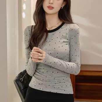 Футболка Age Reduction Nifty Polka Dot с длинным рукавом, женская, осенняя, новая, контрастная, облегающая, базовая рубашка S