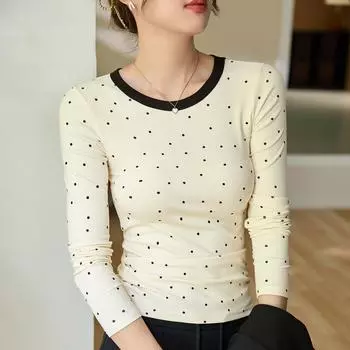 Футболка Age Reduction Nifty Polka Dot с длинным рукавом, женская, осенняя, новая, контрастная, облегающая, базовая рубашка S