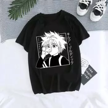 Футболка аниме Hunter X Hunter Япония унисексга Хисока Киллуа Золдик Кавайи Смешные футболки Курапика Глаз Дьявола Футболки с коротким рукавом Топы унисекс S