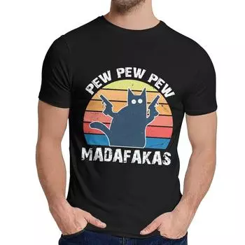 Футболка Black Cat Pew Pew Madafakas, тонкая стильная футболка с круглым вырезом и мультяшным принтом La Camiseta XS