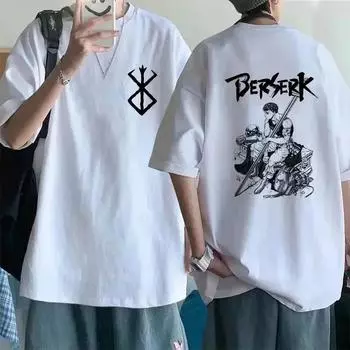 Футболка больших размеров с японским аниме Harajuku Berserk Guts Eyes Print Funny, графическая футболка, уличная футболка Manga, топ, футболки в стиле хип-хоп S бежевый