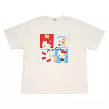 Футболка большого размера Hello Kitty из хлопка в рубчик из полиуретана 607665 [Sanrio] Основная часть 65% полиэстер/35% часть 62% полиэстер/33% хлопок/5%