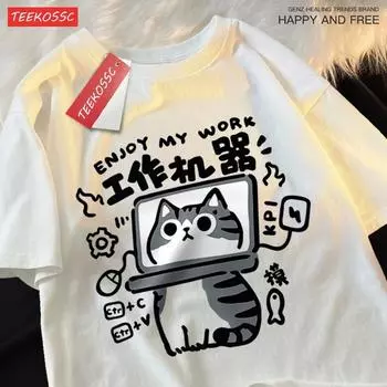 Футболка Brother Fun Tool Cat Printed Top Oversize Clothing Fashion Soft Street Summer Футболка Brother Футболка унисекс S