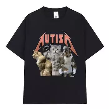 Футболка Buff Cats Autism Memory для фитнеса, спортзала, моды, хип-хопа, с коротким рукавом, женская летняя удобная футболка 4XL