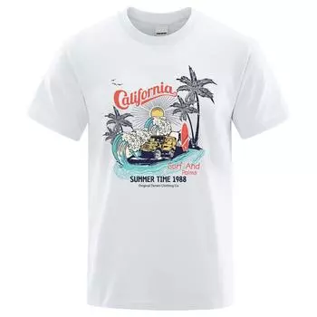 Футболка California Summer Time 1988 с принтом для мужчин и женщин, повседневная, свободная, хлопковая, удобная, мягкая футболка S