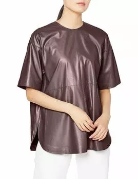 Футболка Curve Faux Leather 09WFT204218 BRW Япония 0 до японского размера [Mira Owen] Футболка женская (эквивалент 7) коричневый