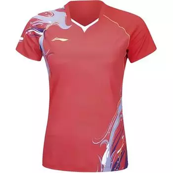 Футболка для бадминтона Li Ning Badminton Competition Series Quick-Dry Training Stand-Collar с коротким рукавом, женская, красная AAYU230-3 M