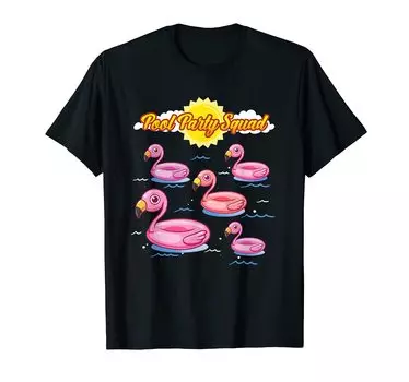 Футболка для летней вечеринки Pool Party Squad Pink Flamingo Froater Frock чёрный