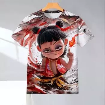 Футболка для мужчин и женщин, детская, Nezha s Demon, детские, мужские и женские футболки с изображением моря, летние футболки с 3D-печатью, короткий рукав, мужская одежда S