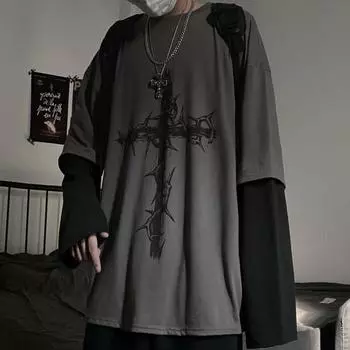 Футболка для мужчин Летняя сумка Cross of Thorns Мужские футболки Длинные рукава Темная хип-хоп мужская футболка большого размера Футболка Y2k Футболка Топы XXL белый