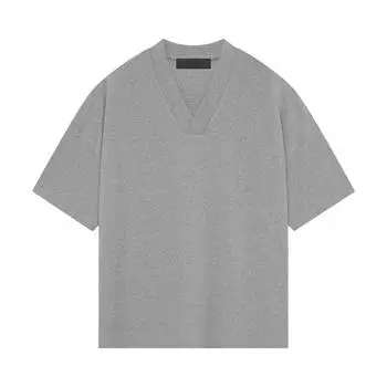 Футболка Fear of God Essentials с V-образным вырезом Темно-Хезер Овсяные мужские топы Серые 125SP244213F M