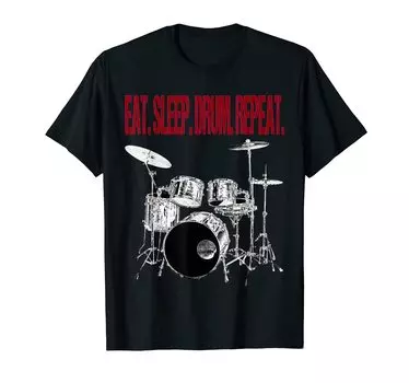 Футболка Funny Eat Sleep Drum Repeat Drummer Drumkit Drum Set чёрный