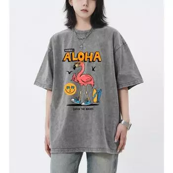 Футболка Hawaii Aloha Catch The Waves с принтом Snow Wash, женская летняя повседневная футболка, унисекс, стираная одежда, хлопок, короткий рукав S