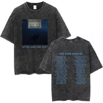 Футболка Hit Me Hard and Soft Tour Vintage Washed, унисекс, модные футболки Harajuku, повседневные свободные футболки с коротким рукавом из хлопка S