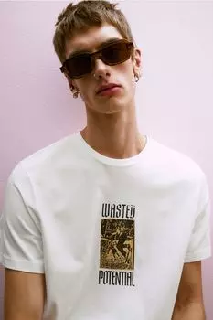 Футболка HM Regular Fit с принтом, белая Wasted Potential