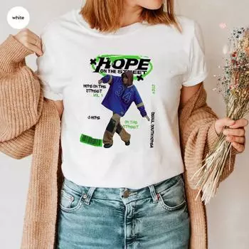 Футболка Hope On The Street Kpop Летняя футболка J-Hope Футболка с новым альбомом Jhope Футболка Jung Hoseok с коротким рукавом Kpop Army Tee Подарок фанату Kpop S белый