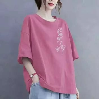 Футболка из хлопка с коротким рукавом, женская, свободная, модная, со средним рукавом, летняя, винтажная футболка XS