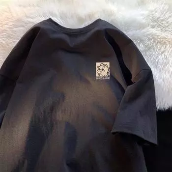 Футболка из хлопка с коротким рукавом, женская, свободная, модная, со средним рукавом, летняя, винтажная футболка XS