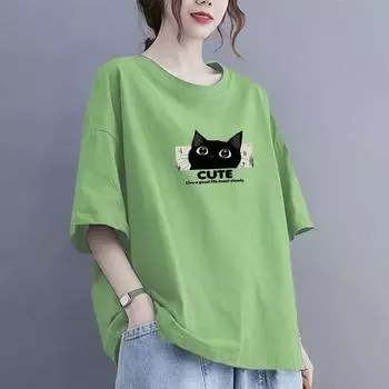 Футболка из хлопка с коротким рукавом, женская, свободная, модная, со средним рукавом, летняя, винтажная футболка XS