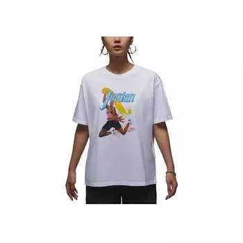 Футболка Jordan Printed Loose-Fit Drop Shoulder T Shirt Women Tops White Black FV7123-100 M