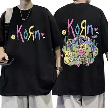 Футболка Korn с героями мультфильмов, рок-группа, музыкальный альбом, мужская винтажная металлическая готическая футболка большого размера, уличная одежда, летние футболки с короткими рукавами XL