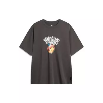 Футболка Li Ning Badfive Tactical Letter Print Casual Loose Round Neck Short Sleeve T Shirt Men Tops Dark-Seree AHSU431-6 S