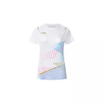 Футболка Li Ning Non-Shoe Badminton Series с геометрическим принтом, быстросохнущая, унисекс, топы, стандартные, белые AAYT018-2 XL