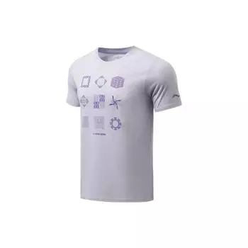 Футболка Li Ning Plain Pattern Printed Round Neck Short Sleeve T Shirt Men Tops Purple ATSR487-2 M