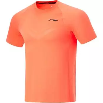 Футболка Li Ning Running Series однотонная, с круглым вырезом, быстросохнущая, дышащая, облегающая, с коротким рукавом, мужская, флуоресцентно-оранжевая ATSU003-3 M