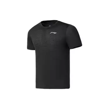 Футболка Li Ning Running Series с логотипом, круглым вырезом и коротким рукавом, мужские топы, черный цвет ATSS539-1 S