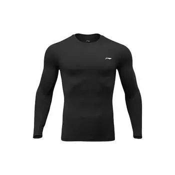 Футболка Li Ning Training Series с длинным рукавом и круглым вырезом, однотонная, с логотипом, для фитнеса, для мужчин, черный цвет AUDSB55-1 S