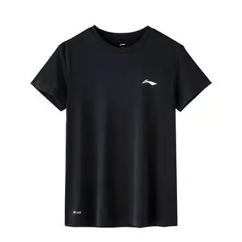 Футболка Li Ning Training Series с однотонным логотипом, легкая, быстросохнущая, с круглым вырезом, спортивная, с коротким рукавом, мужская, черная, ATST643-1 M
