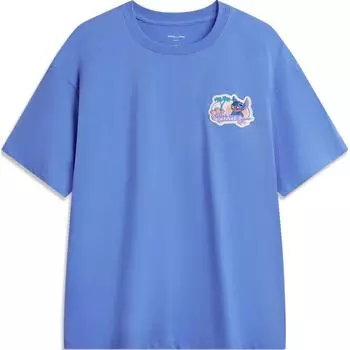 Футболка Li Ning X Disney Collaboration Stitch Series Letter с круглым вырезом, удобная дышащая свободная с коротким рукавом, мужские футболки радужно-синего цвета ATSU155-3 L
