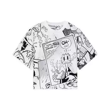 Футболка Li Ning X Disney Mickey Series SS22 с рисунком из мультфильма и принтом по всей поверхности, свободная, с коротким рукавом, женские топы, цвет черный, белый, AHSS272-3 XXL