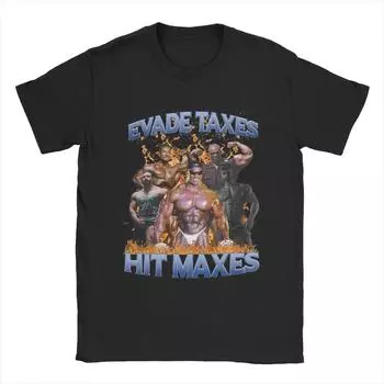 Футболка Men Evade Taxes Hit Maxes Ronnie Coleman, хлопковые топы, юмористическая футболка с коротким рукавом и круглым вырезом, футболки больших размеров S чёрный