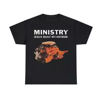 Футболка Ministry из хлопка плотностью 230 г/м, 100 %, Иисус построил мой хотрод, Эл Йоргенсен, Nine Inch Nails, Skinny Puppy, Kmfdm Prong, Revolting Cocks, футболка из плотного хлопка XXS чёрный